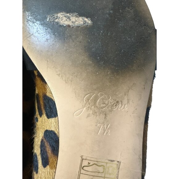 J.Crew Leopard Print Pony Hair Pointed Toe Flats With Studded Bow Size 7.5 - Picture 6 of 7